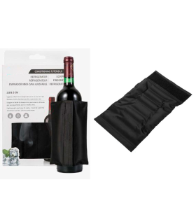 Tradineur - Enfriador de botellas de vino y cava ajustable, reutilizable, plástico y gel, cierre de velcro, funda frío impermeable para champán, fiestas, picnic (Negro, 33 x 18,5 cm)