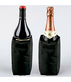 Tradineur - Enfriador de botellas de vino y cava ajustable, reutilizable, plástico y gel, cierre de velcro, funda frío impermeable para champán, fiestas, picnic (Negro, 33 x 18,5 cm)