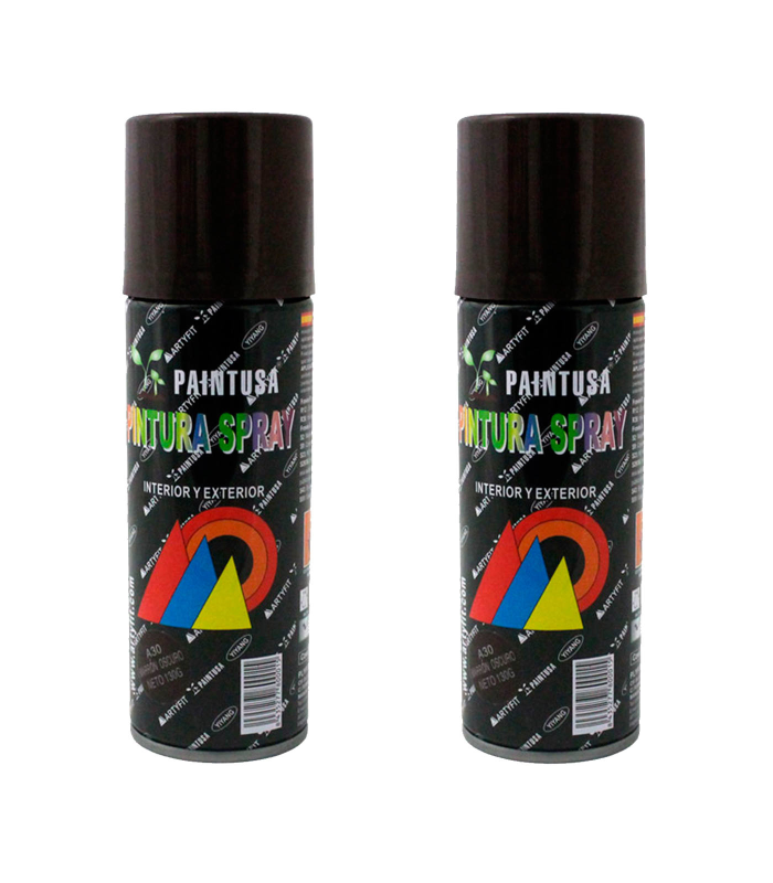 Montoro - Pack de 2 botes de pintura en spray marrón oscuro A30, 200 ml, válido para multitud de superficies de interior y exterior