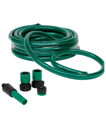 Tradineur - Manguera de riego flexible, 3 capas PVC, incluye 4 accesorios, regar jardín, huerto, lavar coche, labores agrícolas, 15 bar, Ø 3/4'' - 19 mm, 30 metros