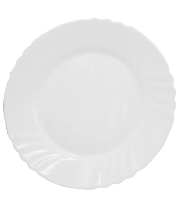 Tradineur - Plato llano de vidrio opal modelo "Ebro", extra resistente, vajilla de cocina, apto para lavavajillas y microondas (Blanco, Ø 25,5 cm)