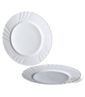 Tradineur - Plato llano de vidrio opal modelo "Ebro", extra resistente, vajilla de cocina, apto para lavavajillas y microondas (Blanco, Ø 25,5 cm)