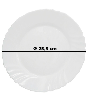 Tradineur - Plato llano de vidrio opal modelo "Ebro", extra resistente, vajilla de cocina, apto para lavavajillas y microondas (Blanco, Ø 25,5 cm)