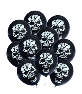 Tradineur - Pack de 10 globos - Diseño Calaveras - 30 cm al inflar - Ideal como decoración de tu hogar y celebrar de halloween.