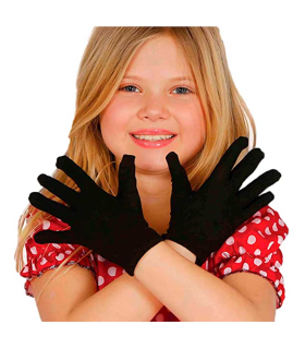 Tradineur - Guantes cortos niño para disfraz, 100% poliéster, accesorio de carnaval, halloween, cosplay, fiestas, cumpleaños (Negro, infantil, talla única)