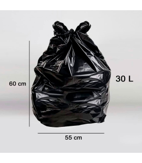 Tradineur - Pack de 15 bolsas de basura, plástico reciclado, resistentes y antigoteo, ecológicas, reciclables, cierre fácil, aptas para cubos de basura y papeleras (Negro, 30 litros, 55 x 60 cm)