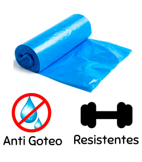 Tradineur - Pack de 15 bolsas de basura de plástico reciclado, resistentes y antigoteo, ecológicas, reciclables, cierre fácil, aptas para cubos de basura y papeleras (Azul, 30 litros, 50 x 75 cm)