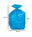 Tradineur - Pack de 15 bolsas de basura de plástico reciclado, resistentes y antigoteo, ecológicas, reciclables, cierre fácil, aptas para cubos de basura y papeleras (Azul, 30 litros, 50 x 75 cm)