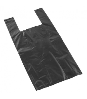 Tradineur - Pack de 54 bolsas de plástico tipo camiseta, reutilizables, recicladas, gran resistencia, cumplen normativa, grosor 50 micras (Negro, 1 kg, 42 x 53 cm)