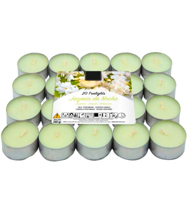 Tradineur - Set de 20 velas de té con aroma, tealights perfumadas, tiempo de combustión: 4,5 horas, decoración del hogar (Jazmín, 3,7 x 1,6 cm)