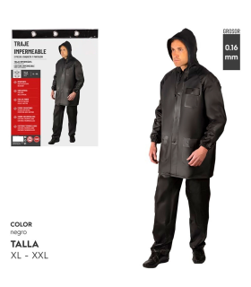 Tradineur - Chubasquero de 2 piezas con capucha - Fabricado al 100% poliéster - Costura termoselladas - Talla XL, XXL - Color Negro