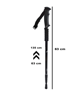 Tradineur - Bastón de trekking extensible, mango recto ergonómico, palo de senderismo telescópico, aluminio, ultraligero, antichoque, caminar, montaña, 63-135 cm, color y modelo aleatorios