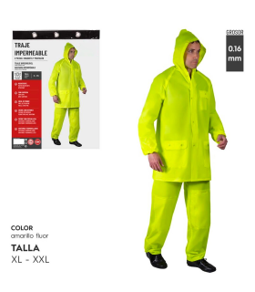 Tradineur - Chubasquero de 2 piezas con capucha - Fabricado al 100% poliéster - Costura termoselladas - Talla XL, XXL - Color Amarillo