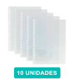 Tradineur - Pack de 10 fundas de plástico transparente A4, multitaladro, 16 agujeros, ordenar y clasificar apuntes, documentos, estudiantes, oficinas