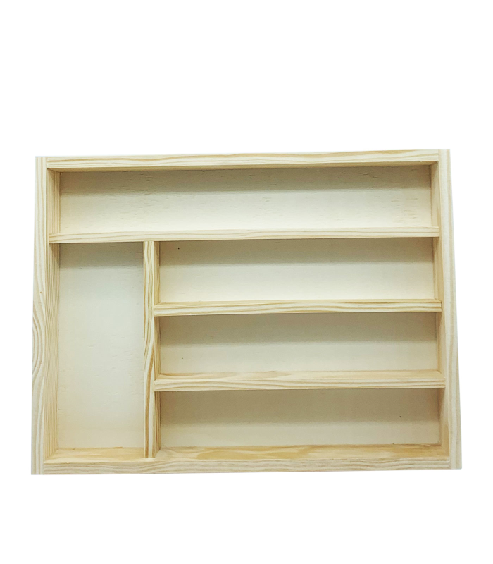 Tradineur - Cubertero, organizador de cubiertos de madera con tapa 35,5 x 26,5 x 4,8 cm, 5 compartimentos. Bandeja, porta utensilios de madera para cajón cocina