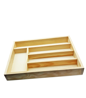 Tradineur - Cubertero, organizador de cubiertos de madera con tapa 35,5 x 26,5 x 4,8 cm, 5 compartimentos. Bandeja, porta utensilios de madera para cajón cocina