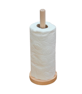 Tradineur - Portarrollos de madera para papel de cocina 28,5 x 12,5 cm, soporte vertical para rollo de papel, diámetro del palo 2 cm, diseño clásico, resistente