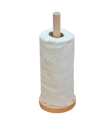 Tradineur - Portarrollos de madera para papel de cocina 28,5 x 12,5 cm, soporte vertical para rollo de papel, diámetro del palo 2 cm, diseño clásico, resistente