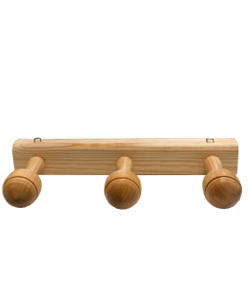 Tradineur - Perchero madera 3 pomos con ganchos para pared o puerta 5.2 x 32.6 x 10.3 cm. Soporte para abrigos y sombreros, estilo minimalista, para recibidor, dormitorio