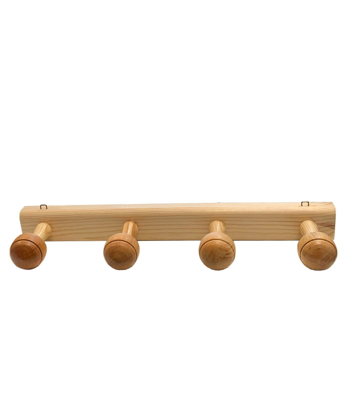 Tradineur - Perchero madera 4 pomos con ganchos para pared o puerta 5.2 x 45.1 x 10.3 cm. Soporte para abrigos y sombreros, estilo minimalista, para recibidor, dormitorio