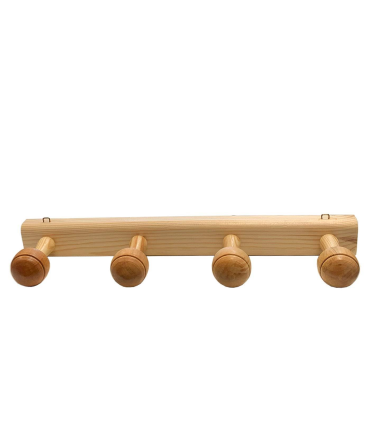 Tradineur - Perchero madera 4 pomos con ganchos para pared o puerta 5.2 x 45.1 x 10.3 cm. Soporte para abrigos y sombreros, estilo minimalista, para recibidor, dormitorio