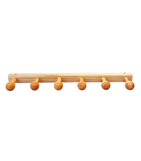 Tradineur - Perchero madera 6 pomos con ganchos para pared o puerta 5.2 x 70 x 10.3 cm. Soporte para abrigos y sombreros, estilo minimalista, para recibidor, dormitorio