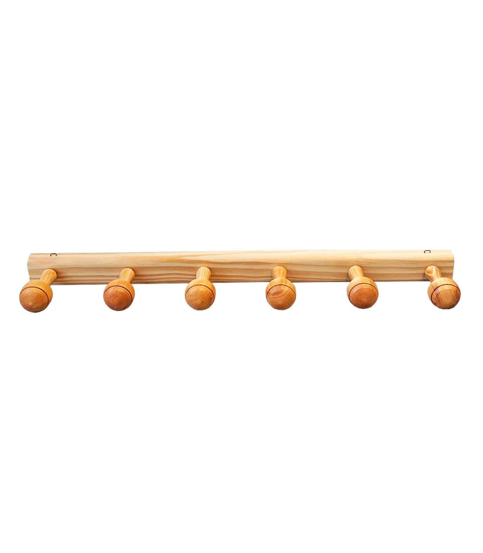 Tradineur - Perchero madera 6 pomos con ganchos para pared o puerta 5.2 x 70 x 10.3 cm. Soporte para abrigos y sombreros, estilo minimalista, para recibidor, dormitorio