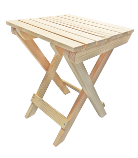 Tradineur - Taburete plegable de madera con reposapiés, mesita auxiliar sin tratar de jardín, balcón, terraza, camping, picnic, 43,5 x 33,2 x 32,3 cm