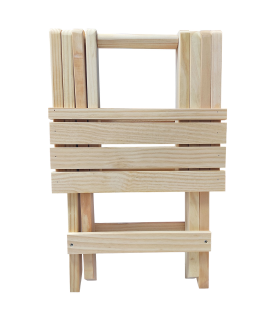 Tradineur - Taburete plegable de madera con reposapiés, mesita auxiliar sin tratar de jardín, balcón, terraza, camping, picnic, 43,5 x 33,2 x 32,3 cm