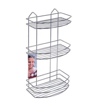 Tradineur - Estantería de baño de metal cromado, 3 niveles, organizador de productos de aseo, higiene para colgar, pared, ducha, incluye tacos y tornillos (Gris, 47 x 24 x 15 cm)