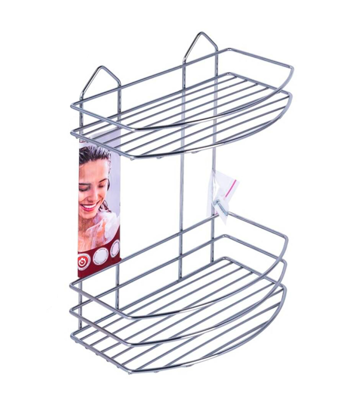 Tradineur - Estantería de baño de metal cromado, 2 niveles, organizador de productos de aseo, higiene para colgar, pared, ducha, incluye tacos y tornillos (Gris, 30 x 24 x 15 cm)