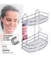 Tradineur - Estantería de baño de metal cromado, 2 niveles, organizador de productos de aseo, higiene para colgar, pared, ducha, incluye tacos y tornillos (Gris, 30 x 24 x 15 cm)