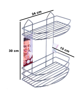 Tradineur - Estantería de baño de metal cromado, 2 niveles, organizador de productos de aseo, higiene para colgar, pared, ducha, incluye tacos y tornillos (Gris, 30 x 24 x 15 cm)