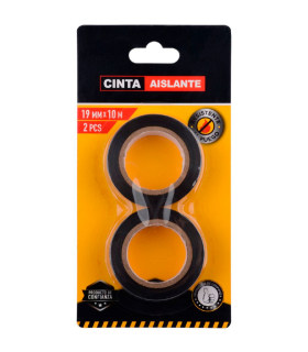 Tradineur - Pack de 2 cintas aislantes autoadhesivas de pvc, instalaciones eléctricas, reparar, proteger y agrupar cables, bricolaje (Negro, 19 mm x 10 m)