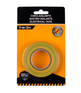 Tradineur - Cinta aislante de pvc adhesiva, resistente, instalaciones eléctricas, reparar, proteger y agrupar cables, bricolaje (Amarillo y verde, 19 mm x 20 m)