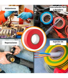 Tradineur - Cinta aislante autoadhesiva de pvc, resistente, instalaciones eléctricas, reparar, proteger y agrupar cables, bricolaje (Rojo, 19 mm x 20 m)