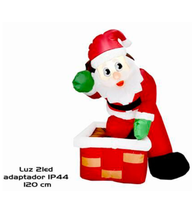 Papá Noel hinchable con chimenea, luces LED, santa claus inflable, decoración Navidad, apto para exterior, fiesta, jardín, enchufe, poliéster, 123 cm