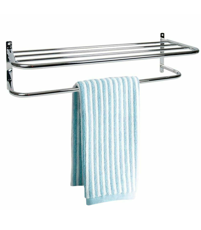 Tradineur - Toallero de baño metálico para pared, soporte de hierro cromado para toallas, sujeción mediante tornillos (Gris, 60 x 24,5 x 18 cm)