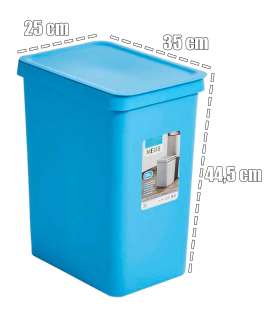 Tradineur - Cubo de basura rectangular con tapa - Fabricado en Plástico - Capacidad de 28 Litros - 44,5 x 35 x 25 cm - Color Aleatorio (Azul - Verde - Rojo)