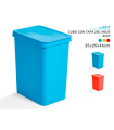 Tradineur - Cubo de basura rectangular con tapa - Fabricado en Plástico - Capacidad de 28 Litros - 44,5 x 35 x 25 cm - Color Aleatorio (Azul - Verde - Rojo)