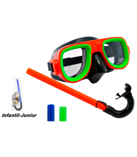 Tradineur - Gafas de buceo con tubo para niños, plástico y goma, accesorio para deportes acuáticos, mar, playa, piscina, talla infantil, color aleatorio