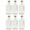 Tradineur - Pack de 6 botellas de vidrio, frascas con tapón de corcho, reutilizables, rellenables, licores, aceite, agua, vino,