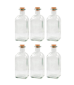 Tradineur - Pack de 6 botellas de vidrio, frascas con tapón de corcho, reutilizables, rellenables, licores, aceite, agua, vino, whisky, bodas, 19,5 x 8 cm, 750 ml