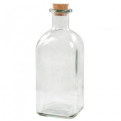 Tradineur - Pack de 6 botellas de vidrio, frascas con tapón de corcho, reutilizables, rellenables, licores, aceite, agua, vino,