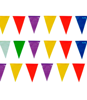 Tradineur - Banderín con triángulos multicolor - Fabricado en Plástico - Ideal para decorar una fiesta de cumpleaños, una boda, un picnic o una reunión familiar - 50 Metros de longitud