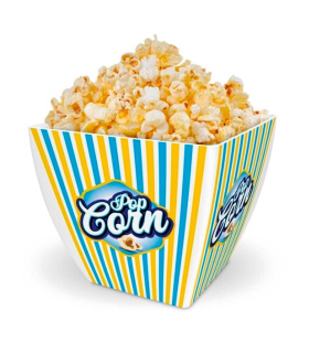 Tradineur - Bol de palomitas cuadrado "Pop Corn" - Fabricado en Plástico - Recipiente reutilizable para cine en casa - Capacidad de 2,5 Litros - Color Amarillo / Azul