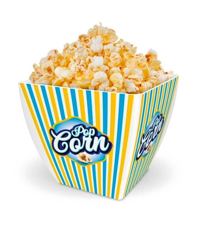 Tradineur - Bol de palomitas cuadrado "Pop Corn" - Fabricado en Plástico - Recipiente reutilizable para cine en casa - Capacidad de 2,5 Litros - Color Amarillo / Azul