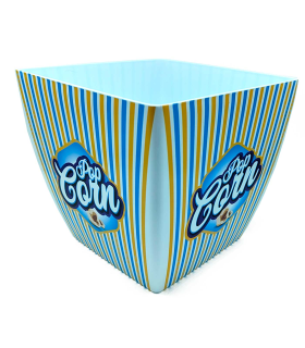 Tradineur - Bol de palomitas cuadrado "Pop Corn" - Fabricado en Plástico - Recipiente reutilizable para cine en casa - Capacidad de 5,5 Litros - Color Amarillo y Azul