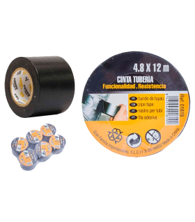 Tradineur - Cinta adhesiva para tuberias - Precinto multiusos - Adhesivos y selladores - Aptos para superficies como plástico, metal, PVC, etc - 4,8 cm x 12 m - Color Negro