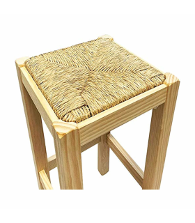 Taburete cuadrado de madera con asiento de rafia, banqueta con reposapiés y asiento de fibra natural para restaurante, cocina, 50 x 33 x 33 cm